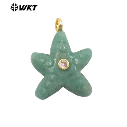 WT-P2108 Lovely Sweet Style Zircon And Natural Gemstones Starfish Shape Small Pendants For Girl Friends Necklace Jewelry DIY