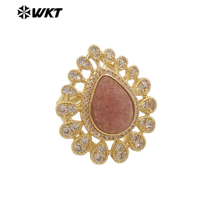 WT-MR029 Wholesale Amazing New European Delicate Micro Pave Cubic Zircon Setting Drop Stone Gold Plated Women Ring