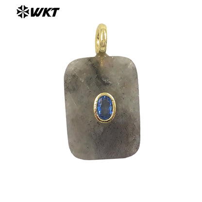 WT-P2107 High Quality Colorful Zircon And Natural Gemstone Faceted Rectangle Pendants As Women Simple Jewelry Accessories