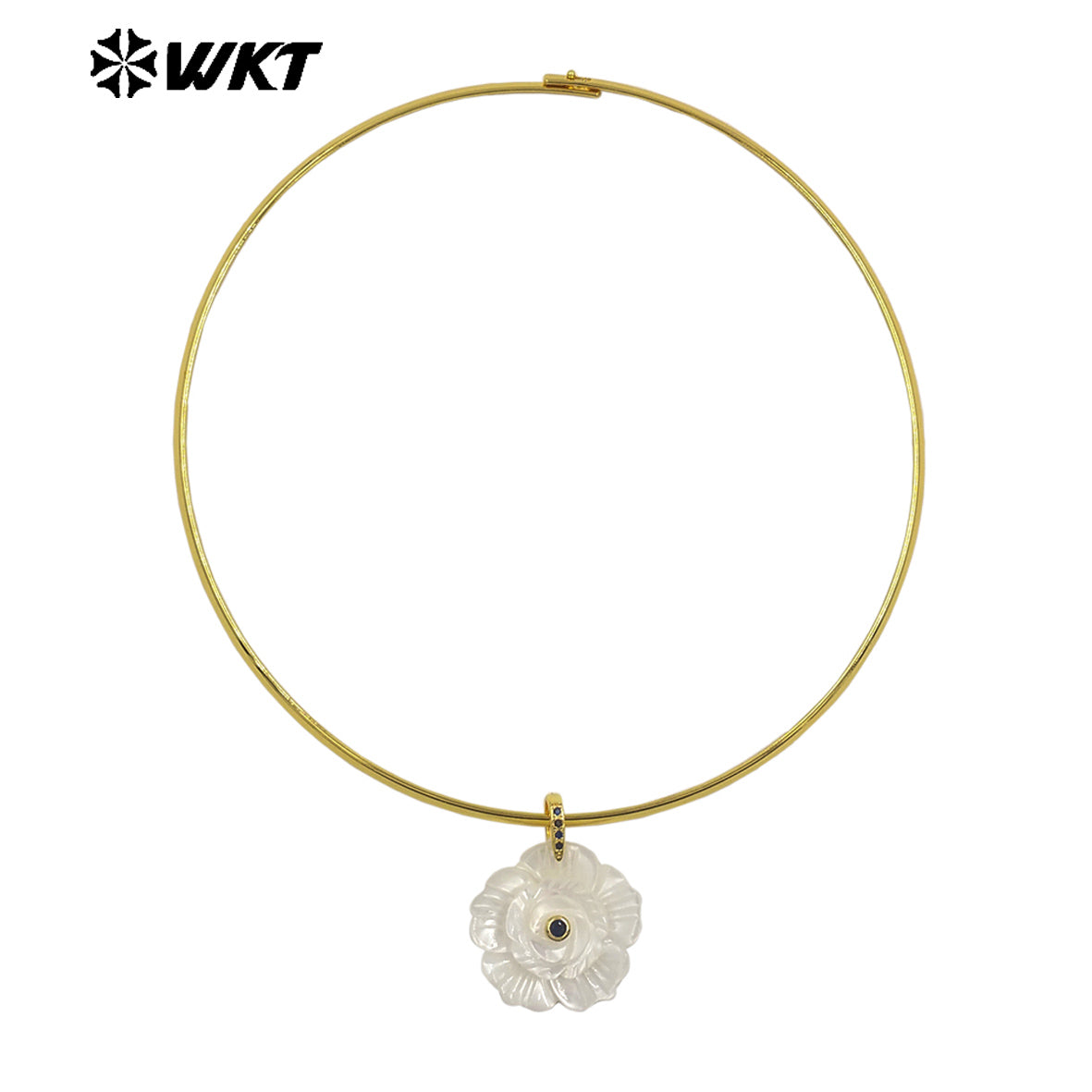 WT-JN382 Popular Design Gold Plated Natural Shell Zircon Flower Shape Pendant Chockers Necklace For Women Party Jewelry