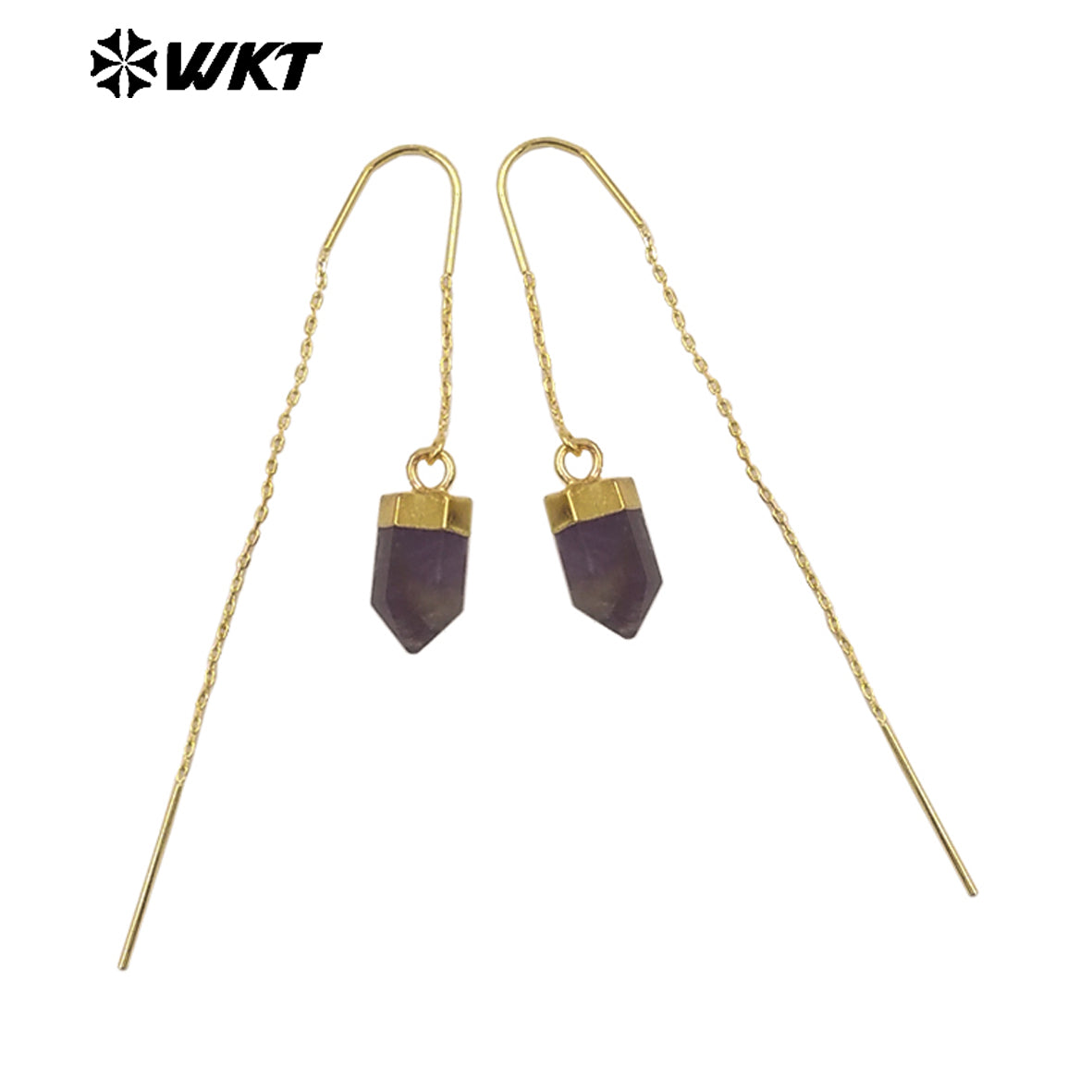 WT-E786 High Quality Delicate Gemstones Amethyst Stone With Gold Plated Geometric Hexagon Bullet Earrings Ladies Lovely Jewelry