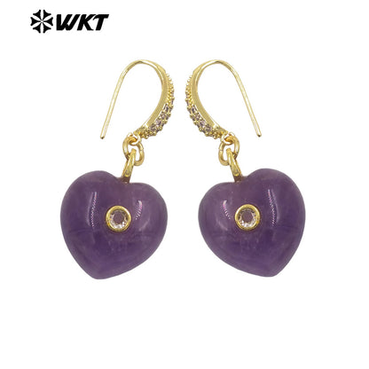 WT-E817 High Quality Zircon And Colorful Natural Gemstone Heart Shape Pendant Earrings As Friends Romantic Jewelry Gifts