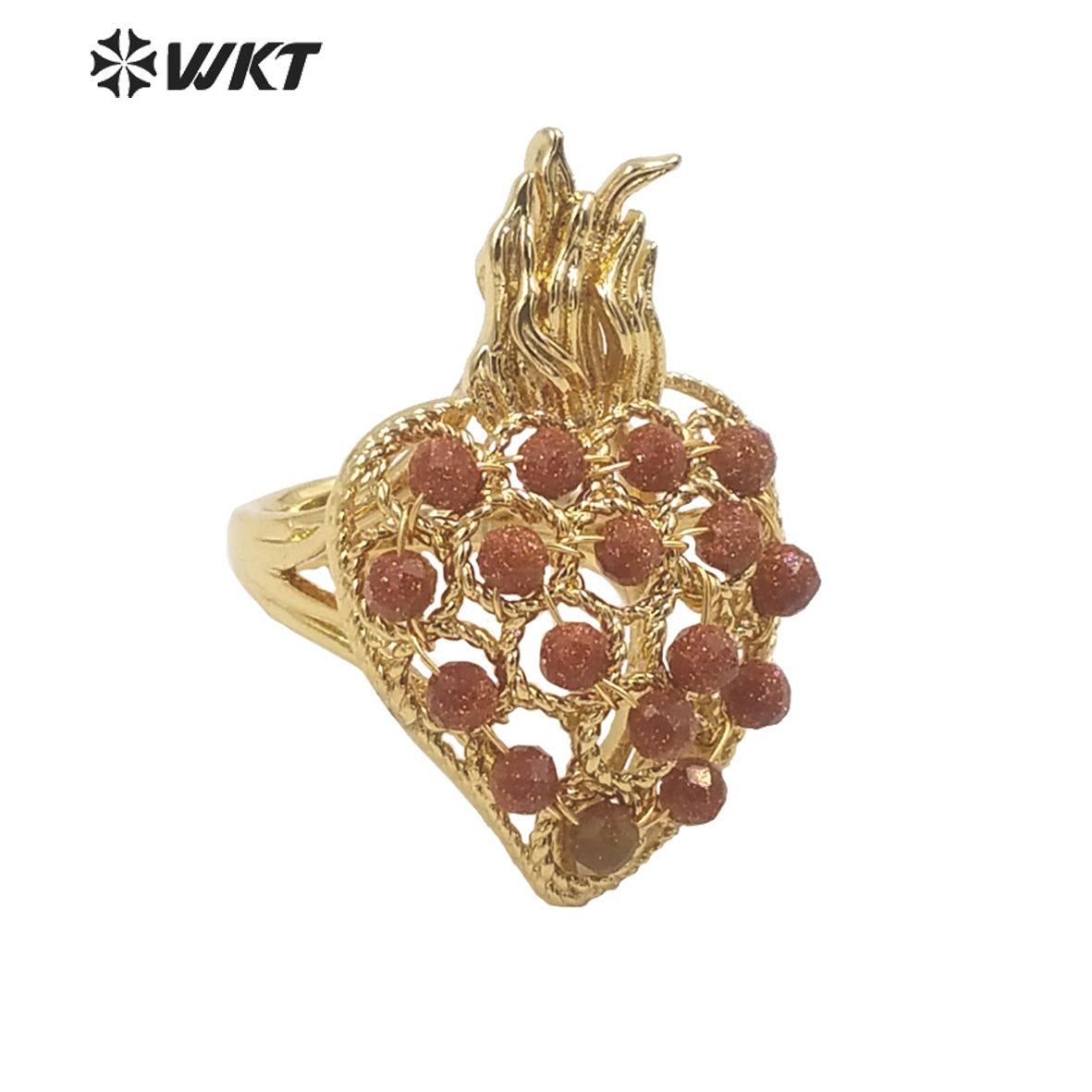 WT-R454 WKT New Design 18k Gold Plated Handmade Gemstone Fire Torch Ring Natural Precious Birthday Stone Ring