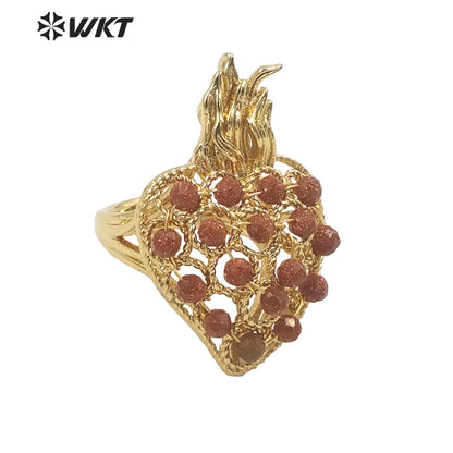 WT-R454 WKT New Design 18k Gold Plated Handmade Gemstone Fire Torch Ring Natural Precious Birthday Stone Ring