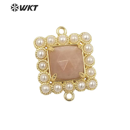 WT-PC004 Wholesale Fashion Gold Double Loops Natural Square Claw Setting Gemstone Connectors for DIY Jewelry Findings