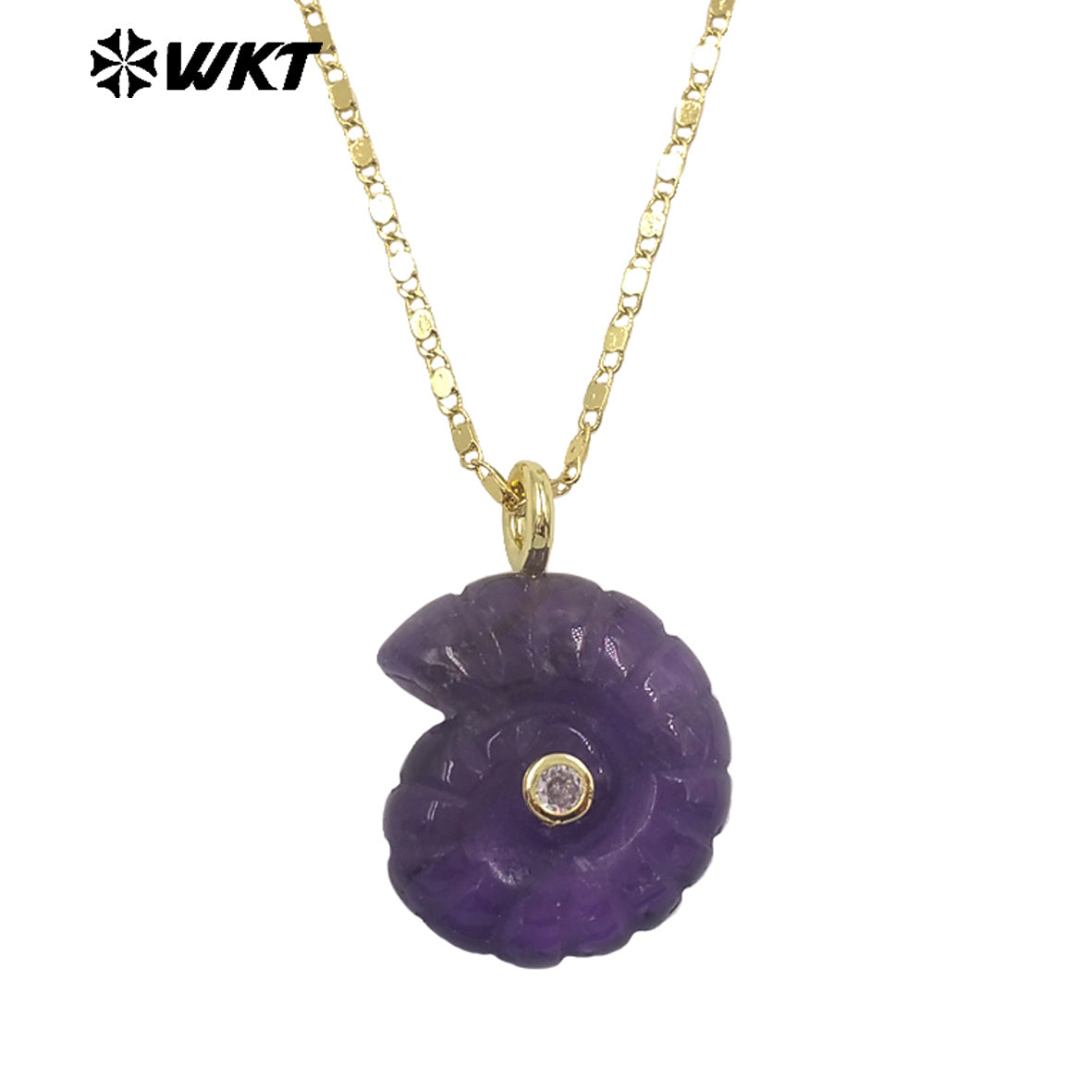 WT-N1510 Hot Sale Gold Thin Chain With Natural Gemstones Carved Trumpet Pendant Necklace As Women Daily Wearing Jewelry
