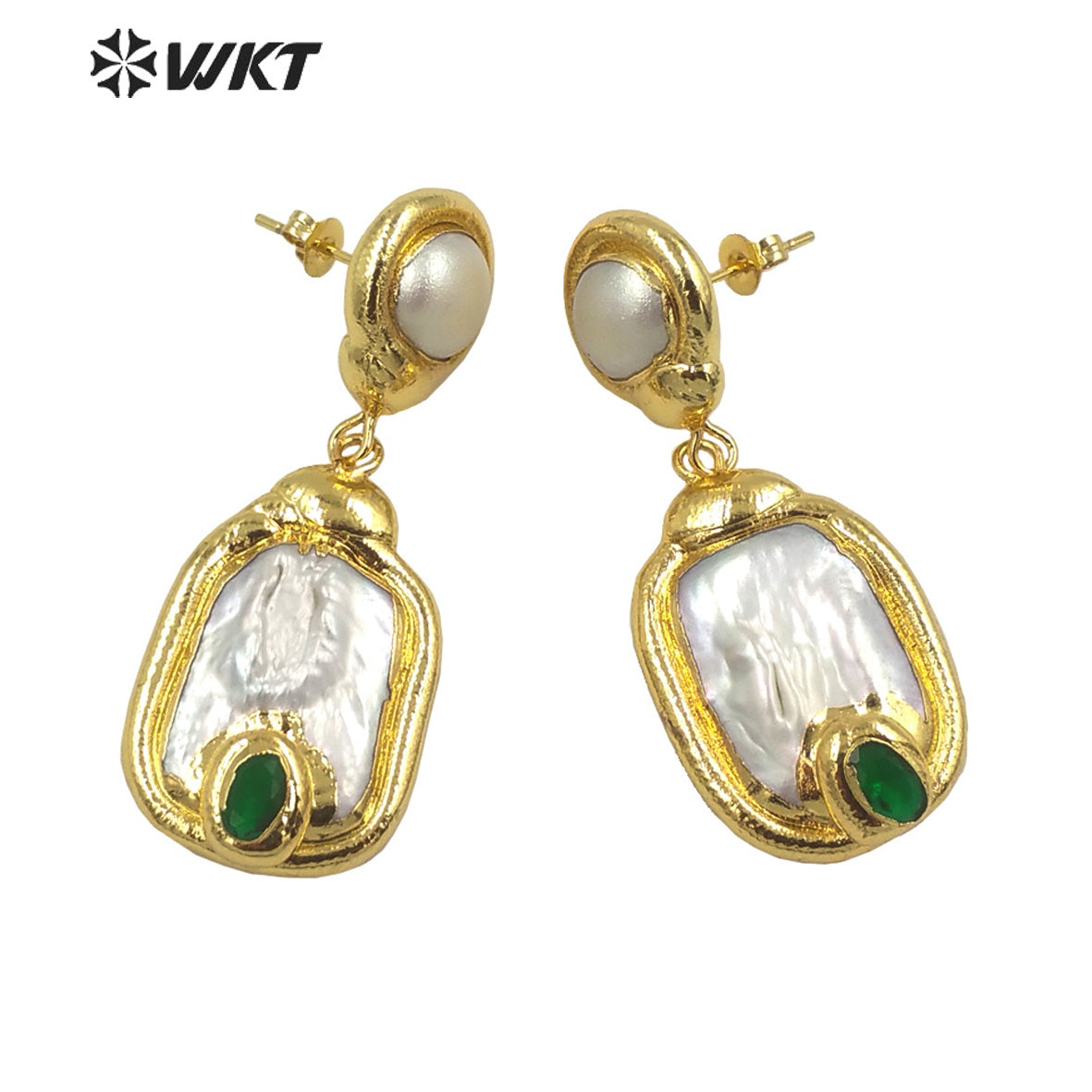 WT-MPE113 European and American Retro Exaggerated Inlaid with Natural Freshwater Pearl Pendant Earrings