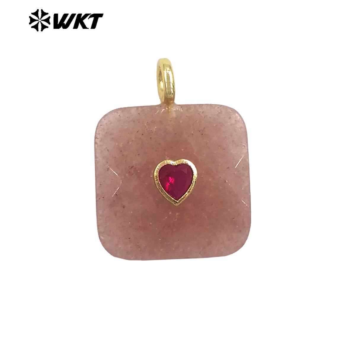 WT-P2105 Fashionable Heart Zircon And Multiple Natural Gemstones Facet Square Gold Pendants For Women Necklaces Design