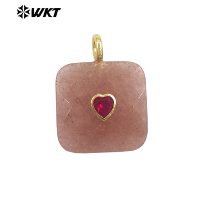 WT-P2105 Fashionable Heart Zircon And Multiple Natural Gemstones Facet Square Gold Pendants For Women Necklaces Design