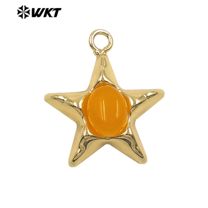 WT-P2133 Wonderful Design Gold Electroplated Natural Gemstones Star Shape Tiny Pendants For Friend Jewelry Gift DIY Making