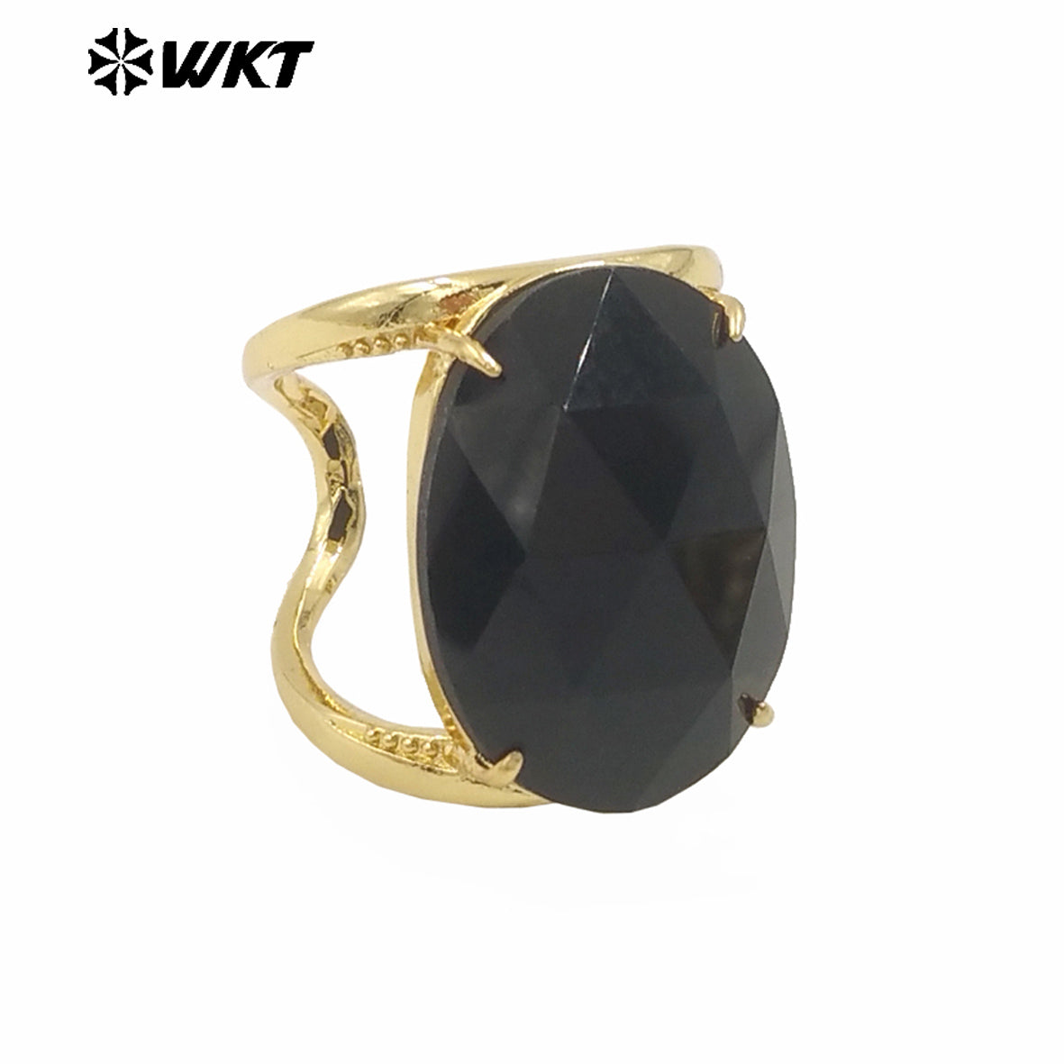 WT-R525 Simple Design 18K Real Gold Plated Claw Setting Faceted Natural Stone Cocktail Women Ring in Available Size