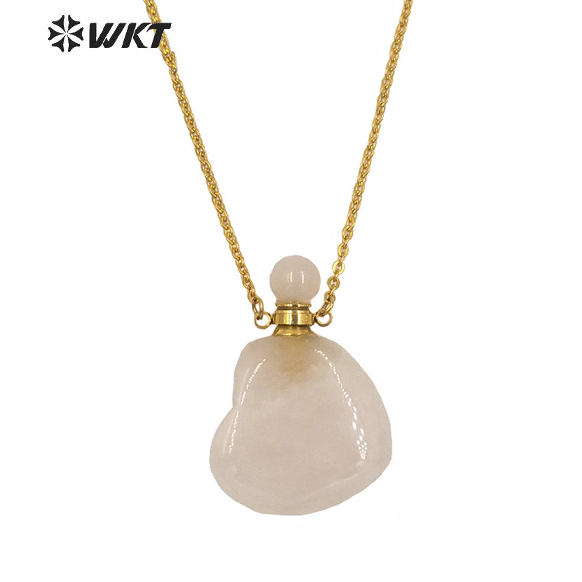 WT-N1249 Newest Natural Gemstone Heart Perfume Bottle Necklace Women Stainless Steel Chain Stone Essencial Oil Bottle Necklace