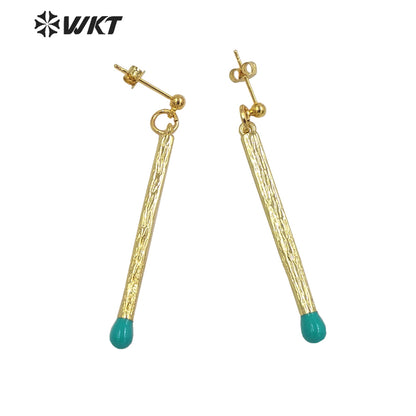 WT-E686 Fashion Simple Long Stick Sexy Earrings Candy Color 18k Real Gold Plated Straight Dangle Pendant Earrings for Party
