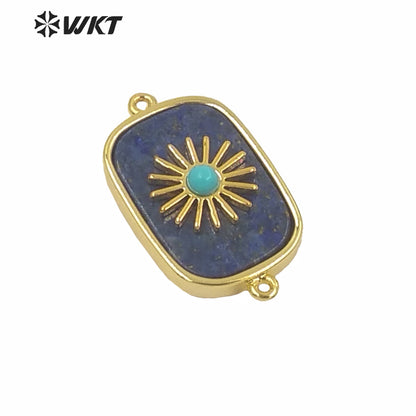 WT-C297 Newest Design High Polish Surface Natural Stone Double Loops Connectors Women Gold Bezel Precious Stone Connectors
