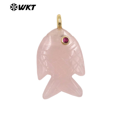WT-P2137 Hot Sale Multi Natural Gemstones Setting In Zircon Gold Fish Shape Pendants As Women Fashion Necklace Accessories