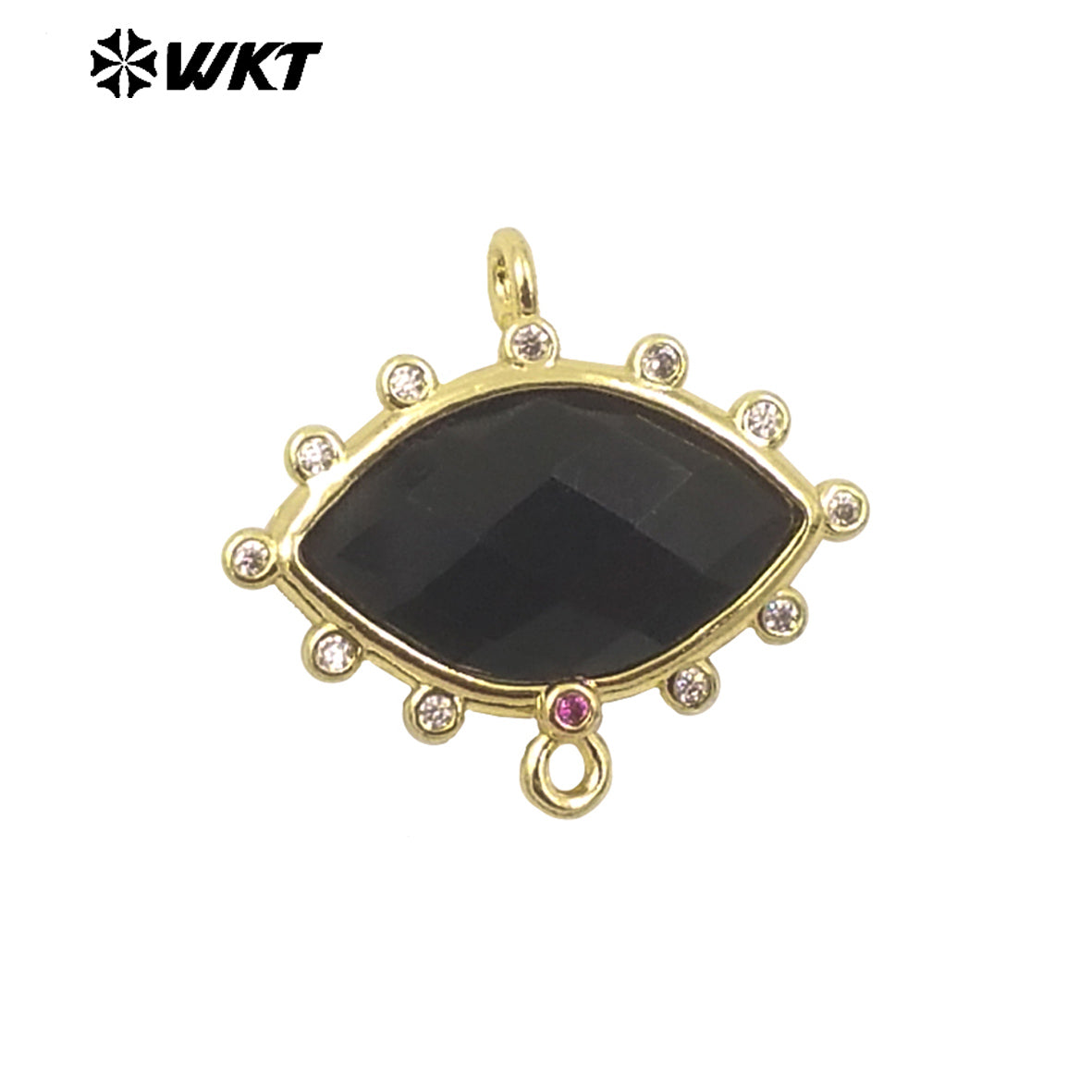WT-C328 Wholesale Fashion Gold Bezel Setting Small Delicate Horse Eye Shape Double Loops Necklace Connectors