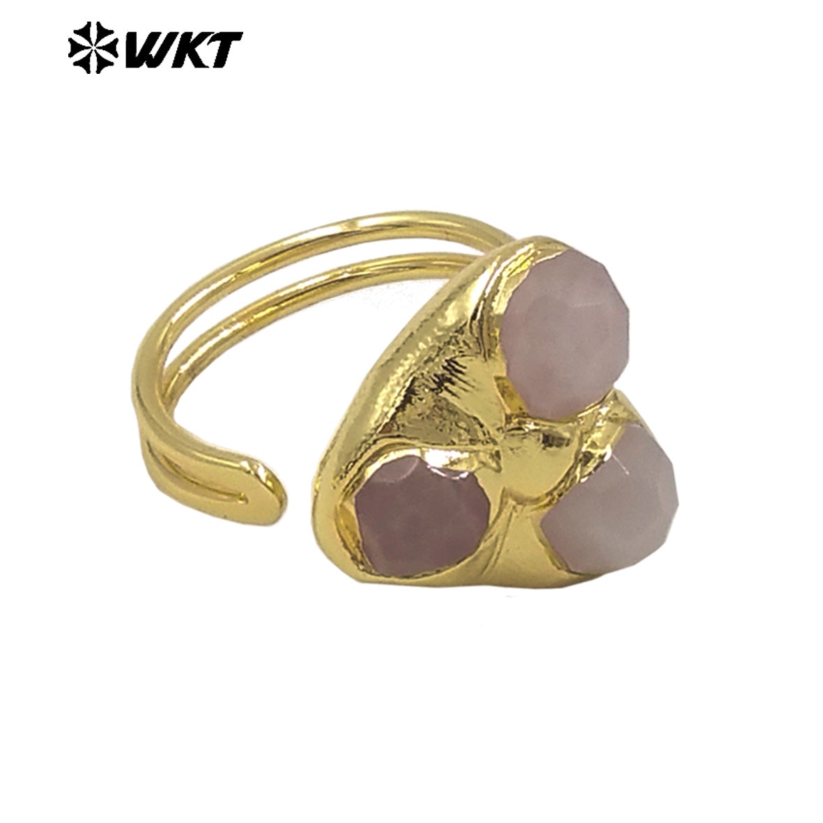WT-R570 Popular Fashion Women Triple Gemstones Ring Assemble Triangle Shape Gold Plated Adjustable Size Lovely Jewelry Gift