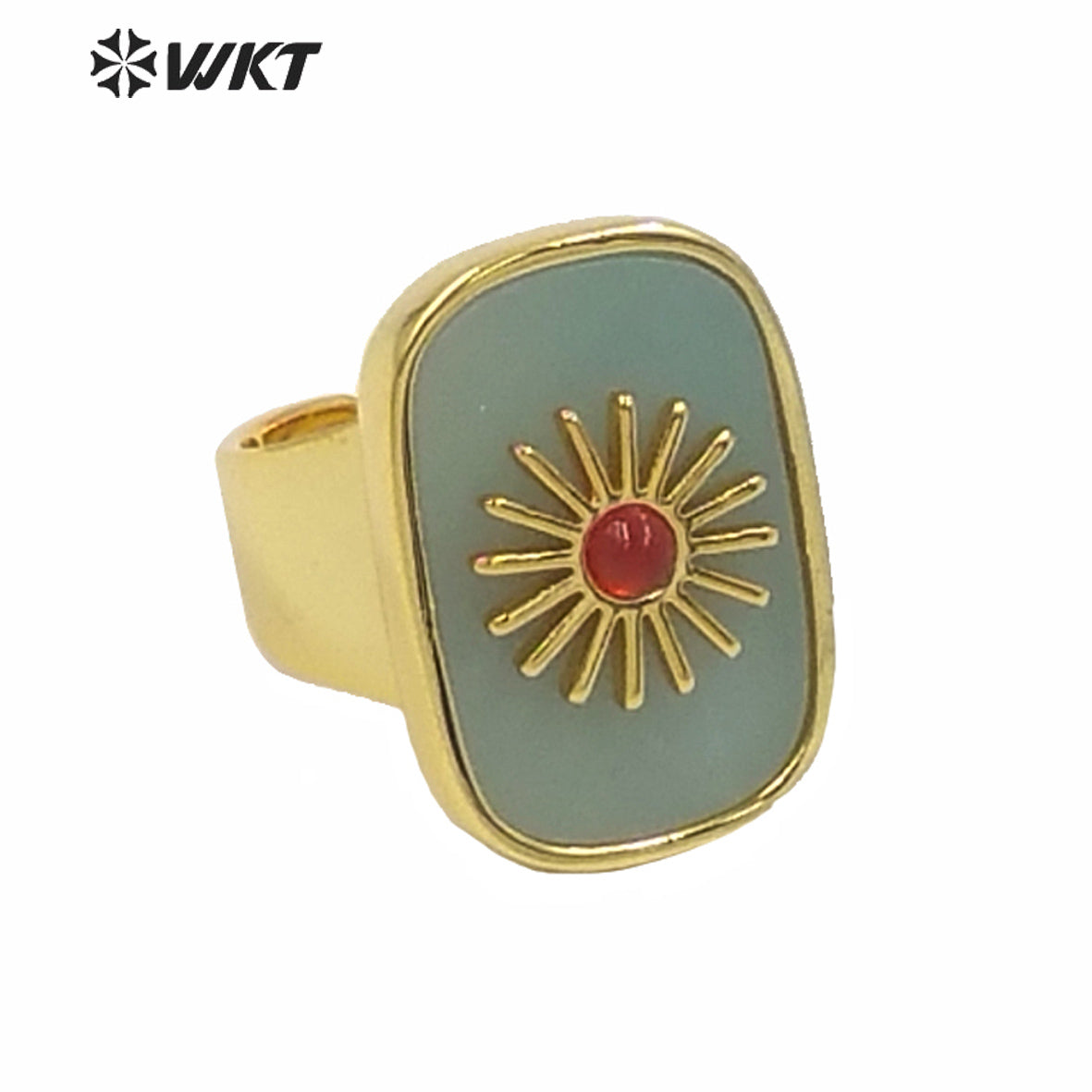 WT-R364 Gorgeous High Quality Square Gold Bezel Stone Setting Cocktail Ring Unique Women Fashion Party Charm Stone Ring