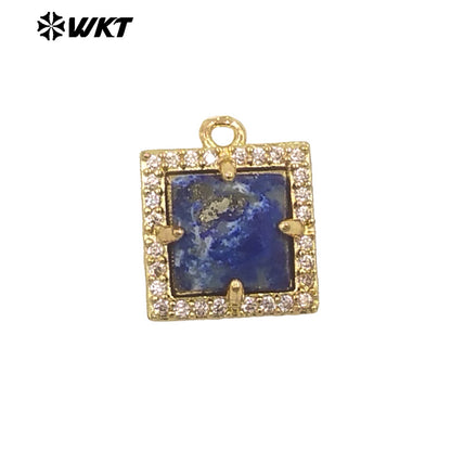 WT-P1994 Wholesale Jewelry Colorful Square Shape Gemstone Tiny Pendant With Zircon Paved Earring Fine Accessory Making