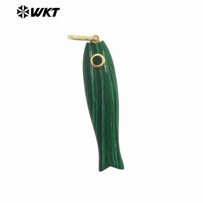 WT-P2114 Interesting Cute Style Natural Gemstones And Zircon Long Fish Shape Charms Pendants For Women Trendy Earrings DIY