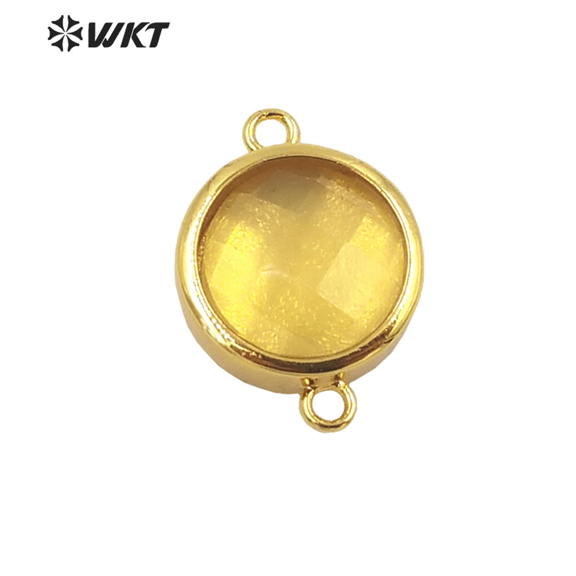 WT-C307 Wholesale Fashion Small Round Gold Bezel Jewelry Connectors Delicate Double Loops Natural Gemstone Charms in 12mm