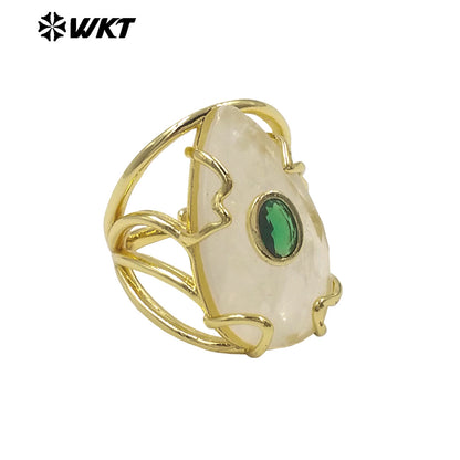 WT-R613 Wonderful Gold Plated Round Zircon And Various Natural Gemstones Waterdrop Shape Rings For Women Dance Party Matching