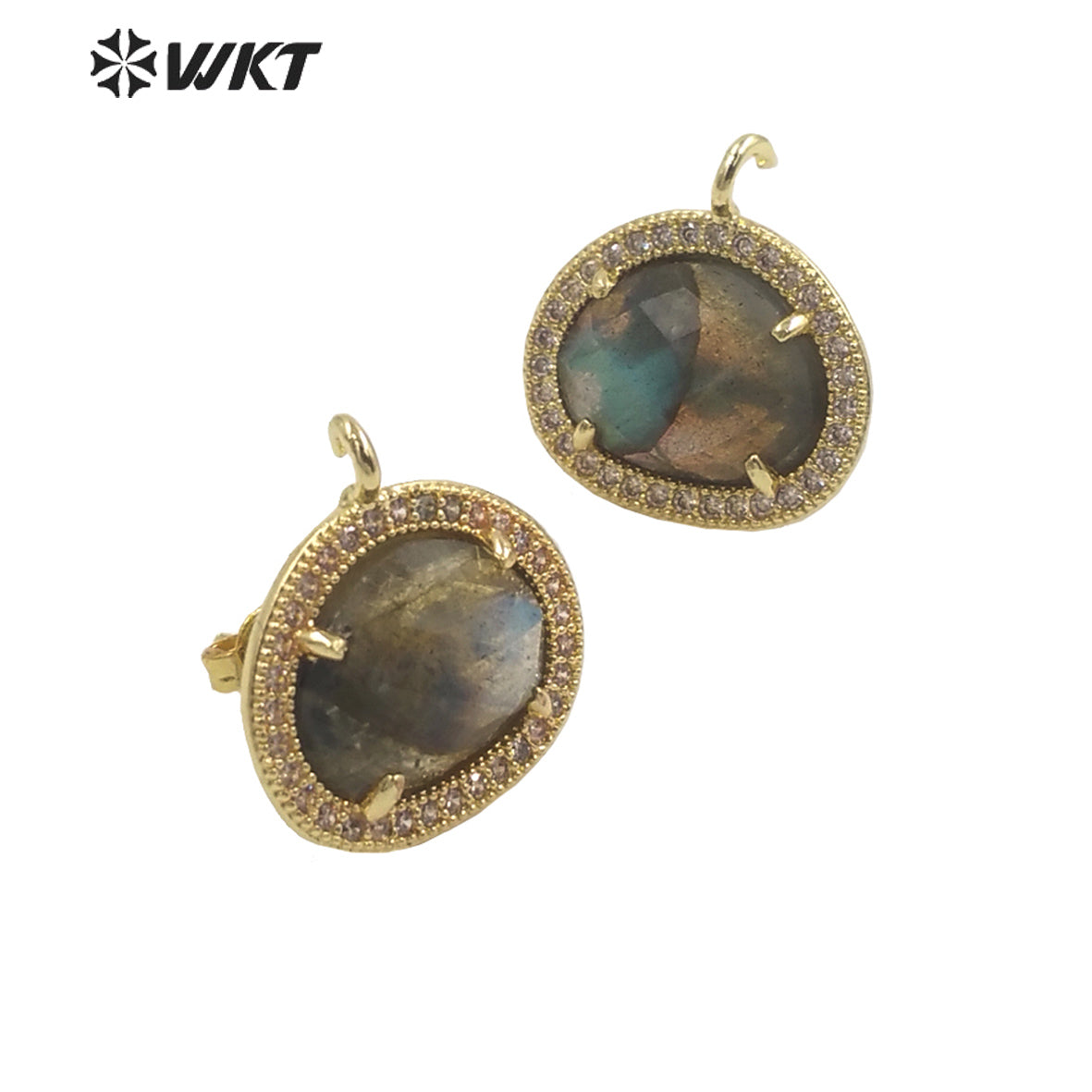 JFE80 Wholesale Fashion Gold Bezel 18k Electroplated Natural Stone Earring Studs Women Beautiful Precious Stone Earring Findings