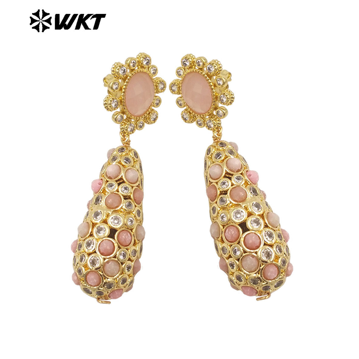 WT-E757 Amazing Popular Fashion Gold Plated Long Dangle Drop With Natural Stond Beads Setting Women Earrings