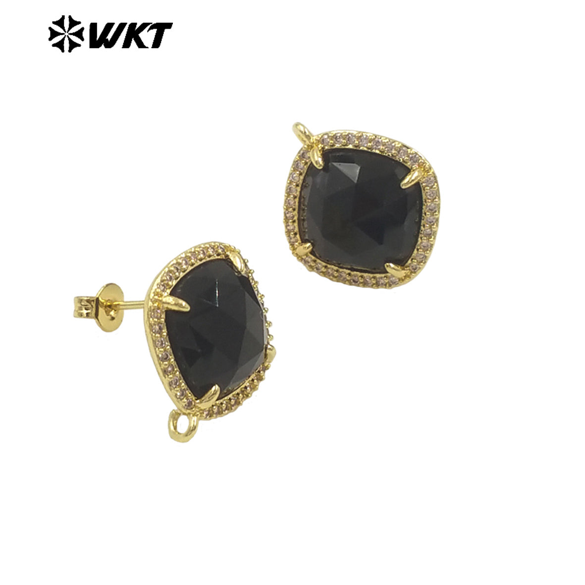 JFE120 Women Popular Fashion Gold Plated 10MM Square Natural Gemstone Amazonite Earring Studs With Hoop for DIY