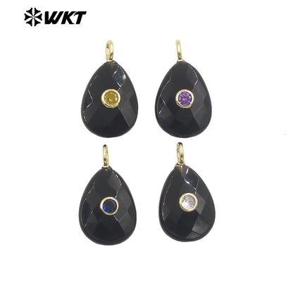 WT-P2025 Beautiful Waterdrop Shape Faceted Natural Gemstones Set In Zircon Pendant For Lovely Earrings Jewelry Making Charms