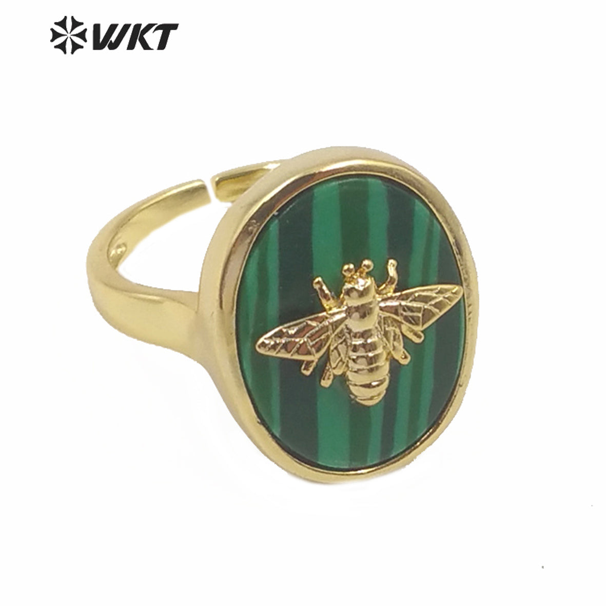 WT-R353 Unique Design Natural Stone Insect Charm Ring Oval Gemstone Ring Fashion Jewelry Multicolor Adjustable Ring