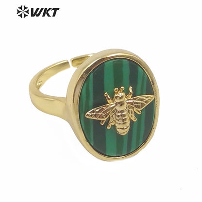 WT-R353 Unique Design Natural Stone Insect Charm Ring Oval Gemstone Ring Fashion Jewelry Multicolor Adjustable Ring
