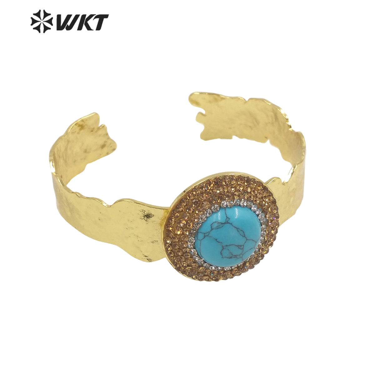 WT-B627 INS Trendy Gold Rhinestone Bangle Women 18k Gold Plated Round Stone Bangle Europe Boho Opening Stone Bangle