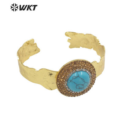 WT-B627 INS Trendy Gold Rhinestone Bangle Women 18k Gold Plated Round Stone Bangle Europe Boho Opening Stone Bangle