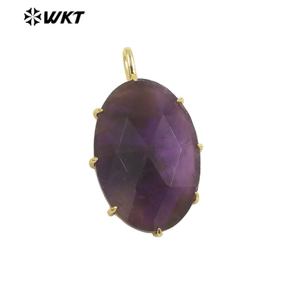 WT-P1912 New Precious Stone Design Pendant 18k Real Gold Plated Claw Setting Oval Amazonite Amethyst Stone Pendants for Birthday