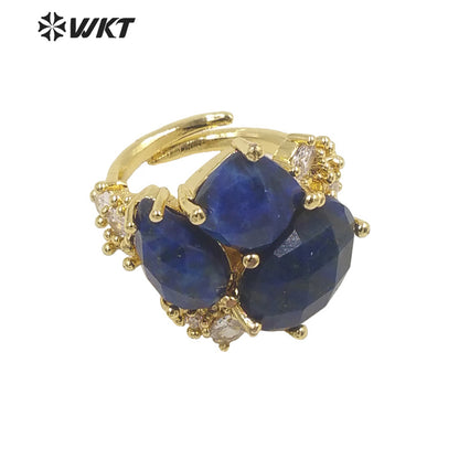 WT-R450 WKT Newest Natural Precious Triple Stone Geometric Shape Women Ring Ins Hot Gold Plated Lapis Jewelry Ring