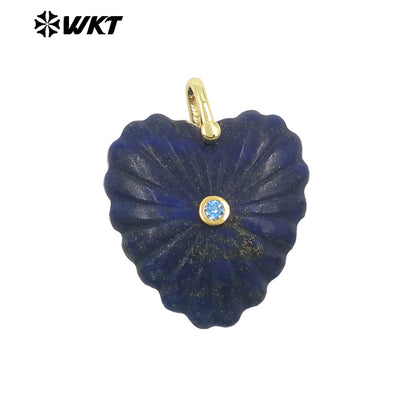 WT-P2091 Fashion Wholesale Natural Gemstone Hand Carved Heart Shape Gold Pendants For Friends Anniversary Gift Accessories