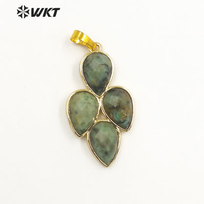 WT-P1922 Fashion Design Trendy New Precious Leaf Shaped Colorful Stone Oval Amazonite Amethyst Gemstone Pendants