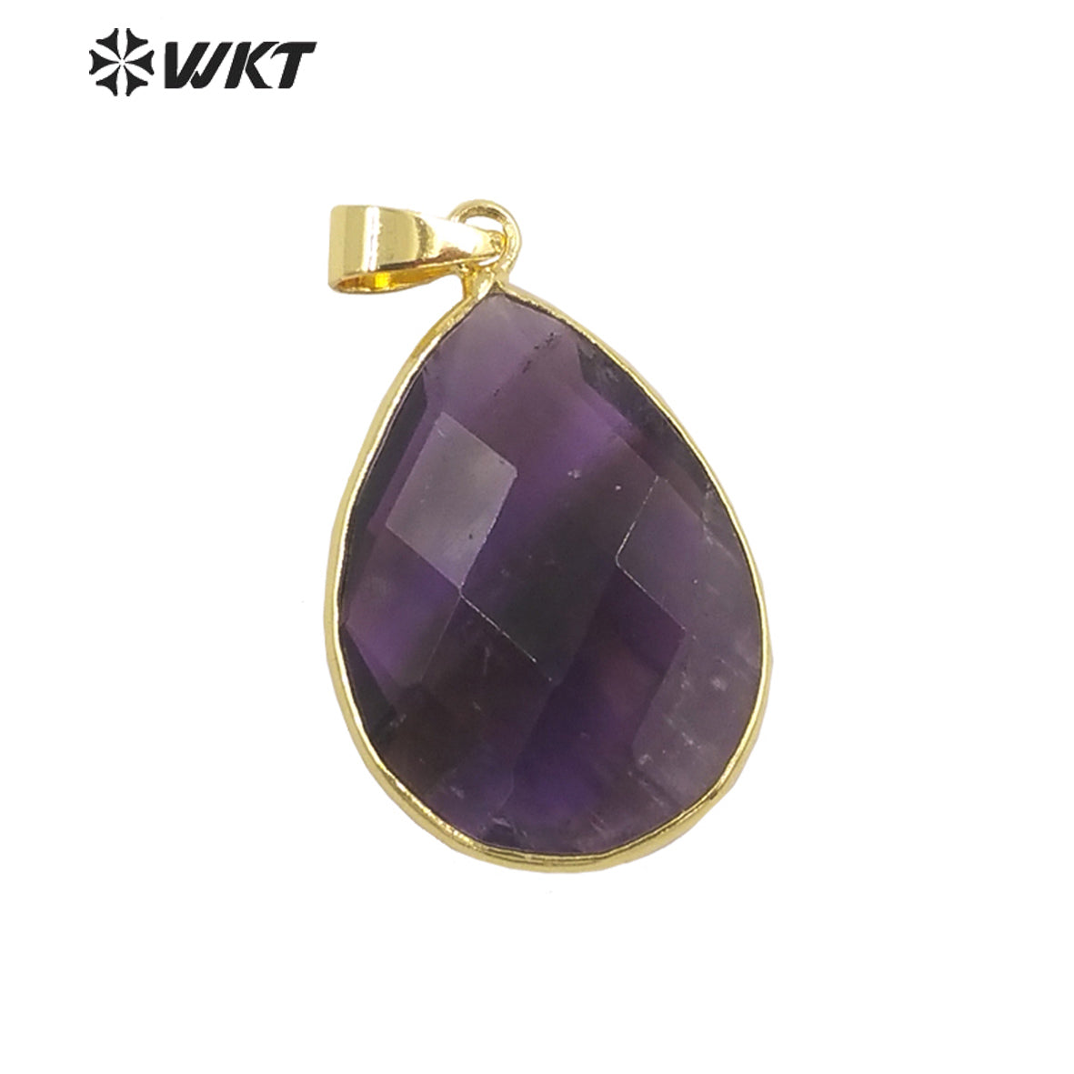 WT-P1896 WKT New Material Design 24MM Diamond Faceted Waterdrop Yellow Citrine Fluorite Stone Pendant for Earring Match