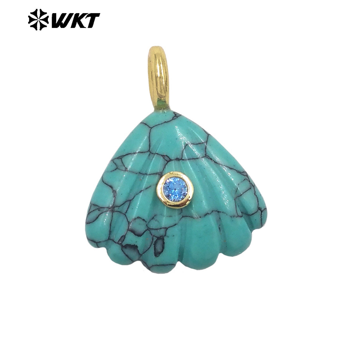 WT-P2054 Delicate Design Gold Plated Zircon And Natural Gemstones Cute Shell Shape Charms Pendant For Handmade Necklace DIY
