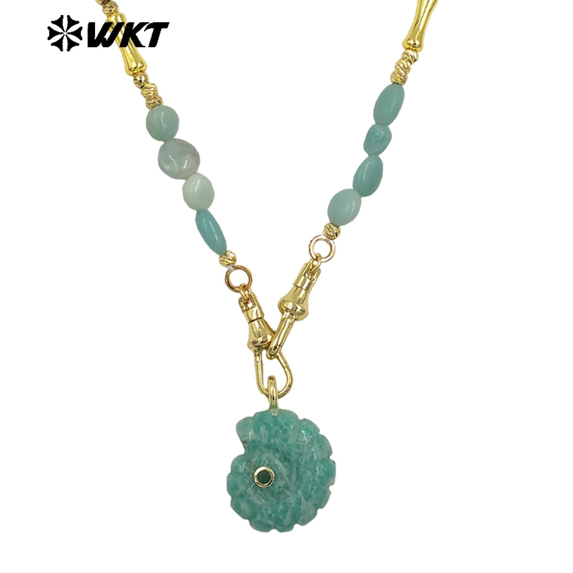 WT-N1520 Boutique Stone Beads Splicing Brass Chain With Natural Gemstones Carved Trumpet Pendant Necklaces For Friend Gift