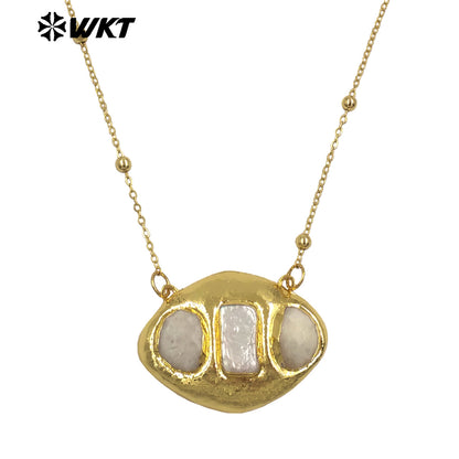WT-JN403 Delicate Unique 18K Gold Plated Natural Gemstones And Pearl Pendant Necklaces For Girl Party Matching Decorative
