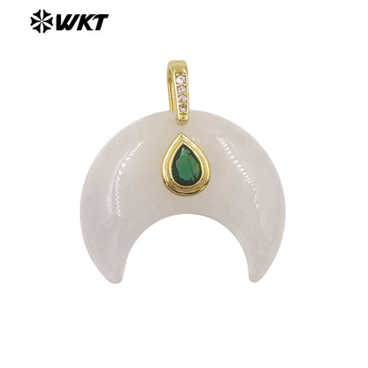 WT-P2143 Hot Popular Waterdrop Zircon And Natural Gemstones Horn Shape Little Pendants For Lady Handmade Necklace Decorative