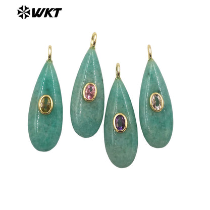 WT-P2065 Good Quality Gold Plated Zircon And Multi Natural Gemstones Waterdrop Shape Pendants For Fashion Women Earrings Making