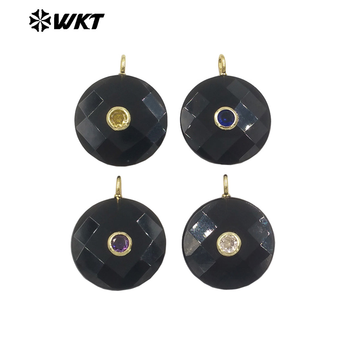 WT-P2018 Boutique Handmade Charms Faceted Cabchon Natural Gemstones Set In Zircon Pendants For Beautiful Earrings Design