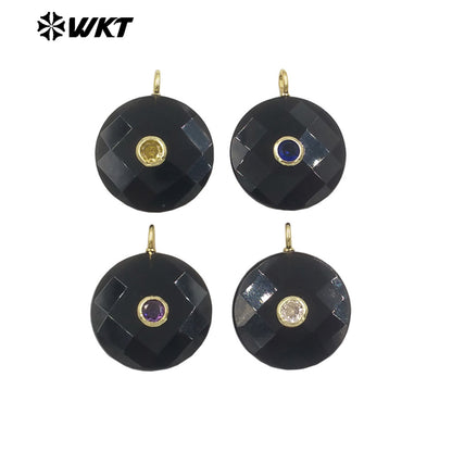 WT-P2018 Boutique Handmade Charms Faceted Cabchon Natural Gemstones Set In Zircon Pendants For Beautiful Earrings Design