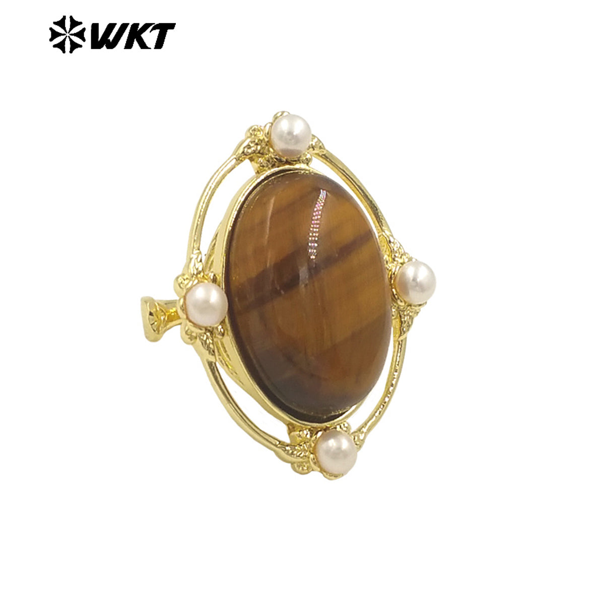 WT-R541 Wholesale Fashion Gold Plated Retro Natural Gemstone Lapis Amethyst Oval Stone With Pearl Beads Adjustable Women Ring