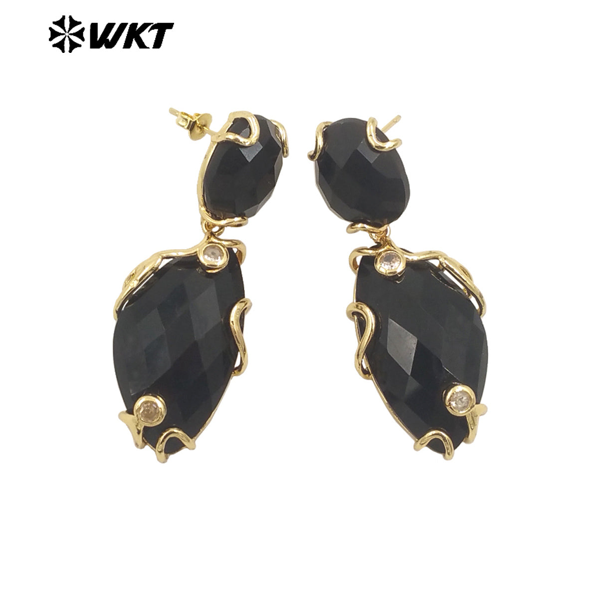 WT-E751 Wholesale New Gorgeous Precious Natural Gemstone Made With Claw Setting Amazonite Rose Quartz Dangle Stone Earrings
