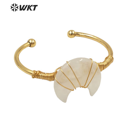 WT-B604 Natural Stone Bangles Delicate Crescent Stone Bangles Opening Adjustable Charming Bamgles Natural Gemstone Bangles