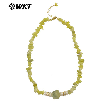 WT-N1484 Beautiful Natural Colorful Gemstones Necklace With Tiny Stone and Pearl Little Zircon Gold Plated Special Ladies Gift